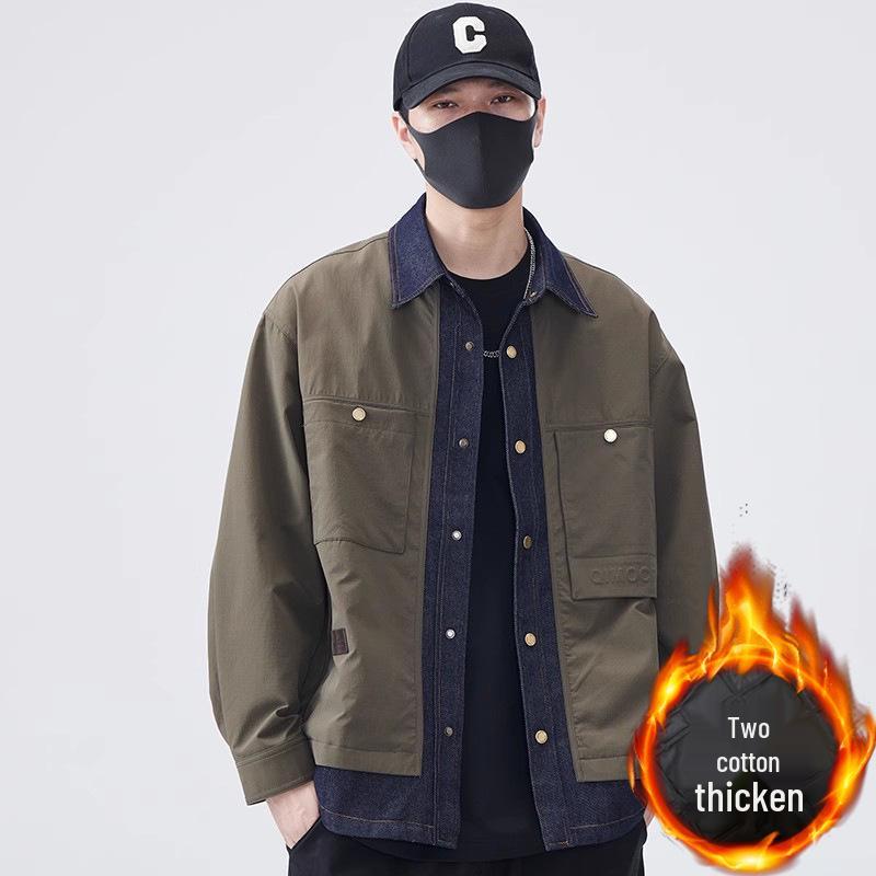 Men's Designer-Style Faux Two-Piece Jacket, Spring/Autumn 2025, Loose Casual Workwear, Trendy Cotton Outerwear.