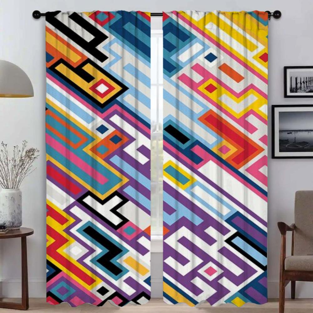 Kitchen Curtains for Living Room Curtain Colorful Pattern Shades Partition Halloween Decoration Home Interior Curtains 2 Pieces