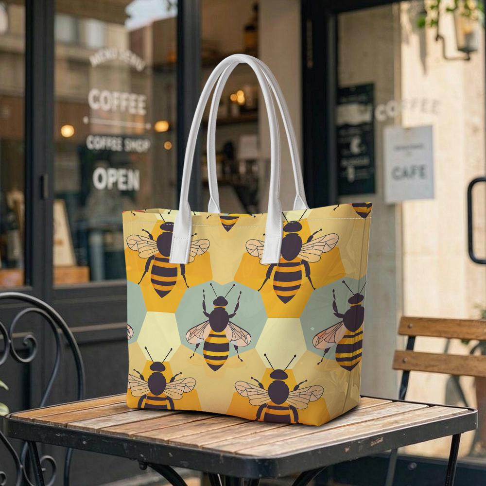 Cute Bee Pattern Casual Tote Bag Stylish Daily Use Shoulder Bag