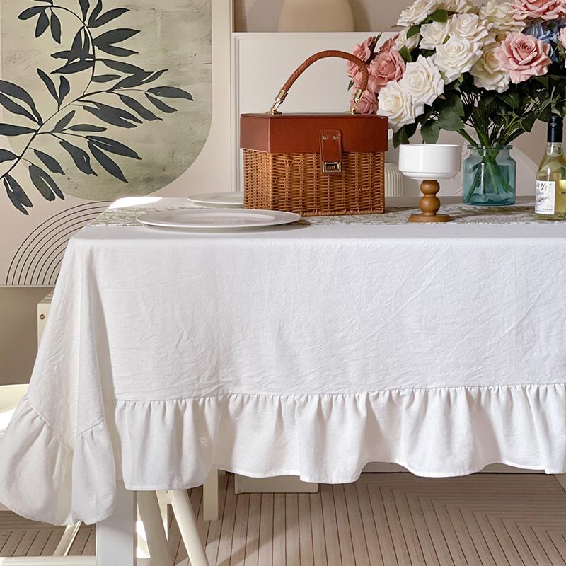 100% Cotton Table Cover Red Farmhouse Ruffle Tablecloth Soft Water-washed Tablecloths for Rectangle Party Wedding Decor Durable