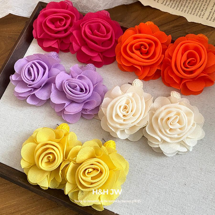 Steel needle raffia chiffon flower pendant earrings new sweet small fresh stud earrings niche high-end earrings