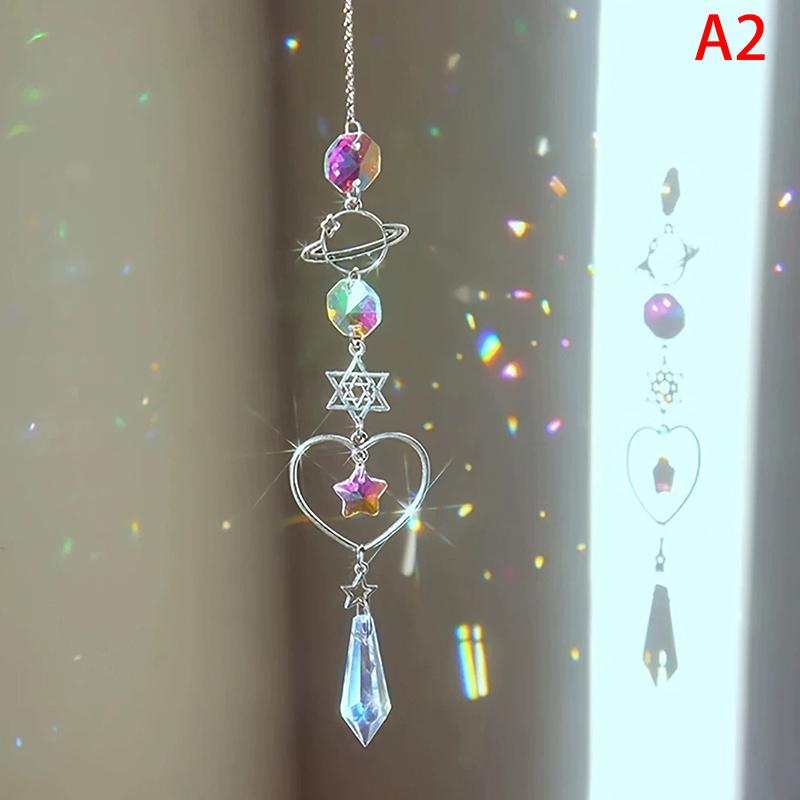 1Pc  Wind Chime Moon Sun Star Catcher Diamond Prisms Pendant Dream Catcher Rainbow Hanging Drop Home Windchime