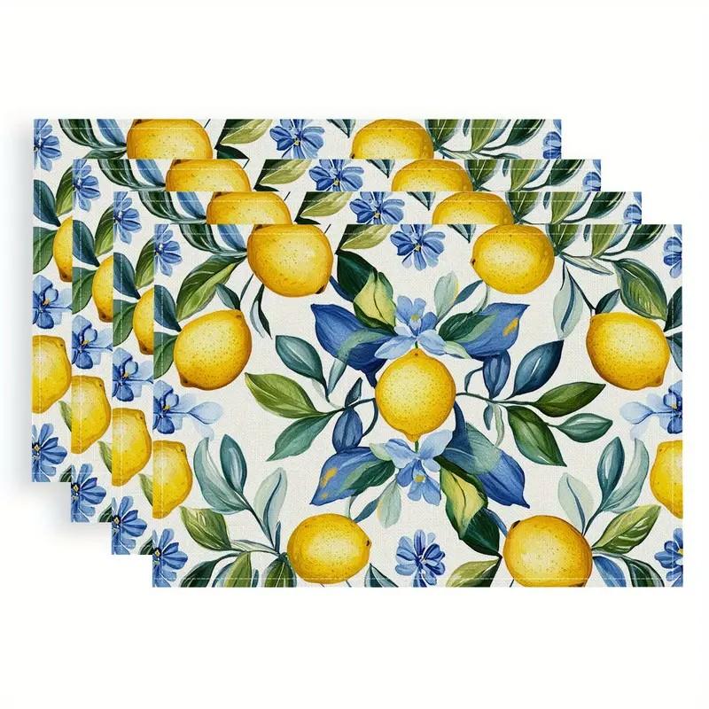 4/6/8pc Lemon Printed Summer Linen Placemat Fresh Holiday Dining Table Mat Decoration for Wedding Party Home Gathering