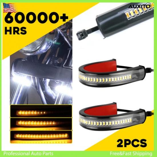 2x Motorcycle Signal LED DRL Tail Flowing Light Strip Turn Switchback Sequential