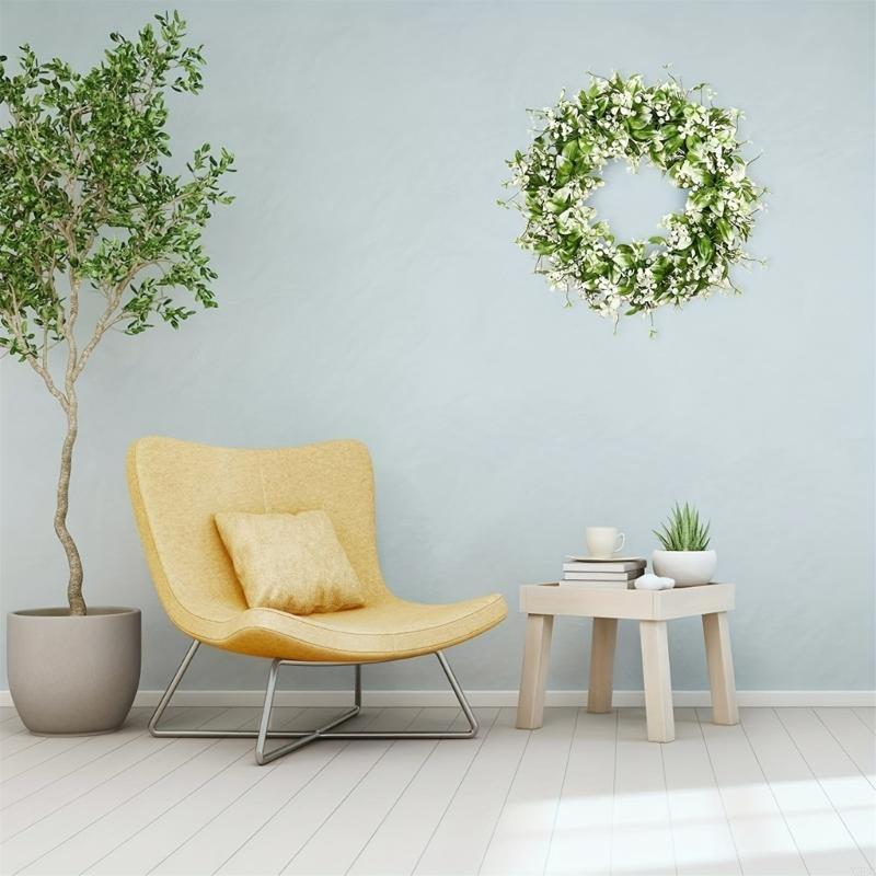 Artificial Spring Wreath Baby Breath Wreath Summer Wreath for Front Door, Wedding, Indoor and Outdoor Decorations X3UC