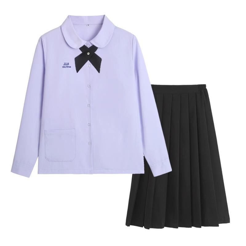Thai Style Girls' Short/Long Sleeve School Uniform Shirt with Embroidered Badge for JK High School Students