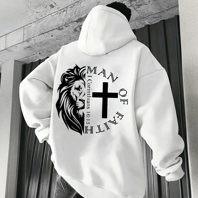Jesus Christ Style Hoodies 2025 Fall Winter New Arrival Hooded Long Sleeve Sweatshirts Man Off Faith Lion Print Hoody Outerwear