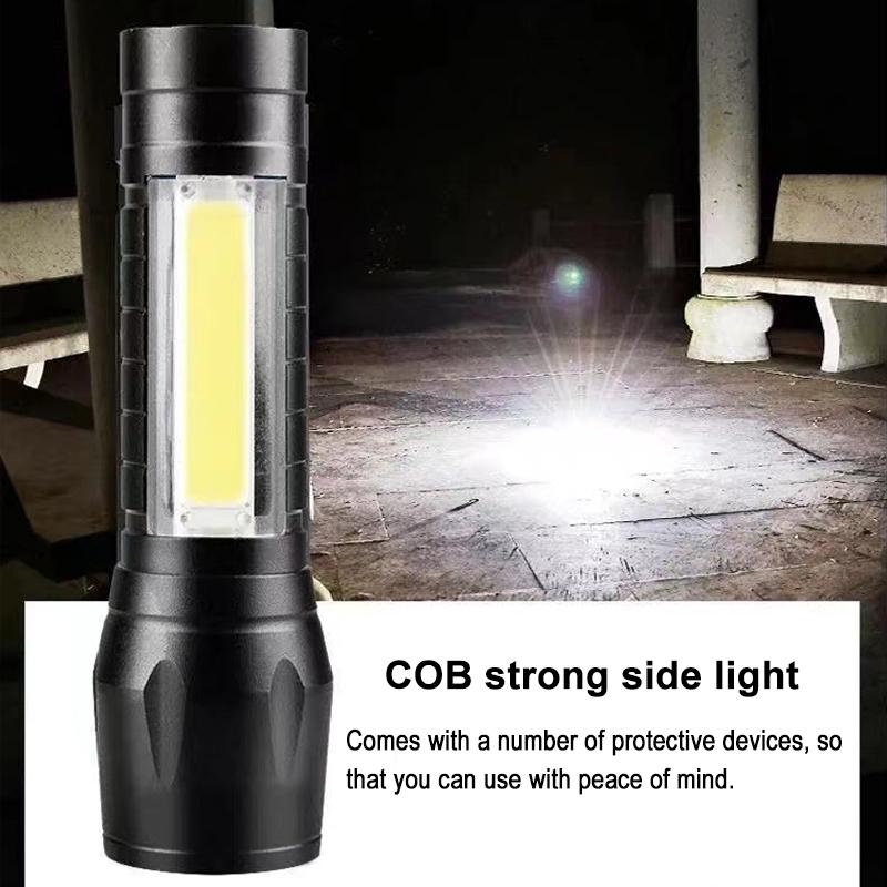 Mini LED Flashlight COB+XPE Portable Torch USB Charging Camping Lantern Zoomable Focus Light Tactical Flashlight with Pen Clip