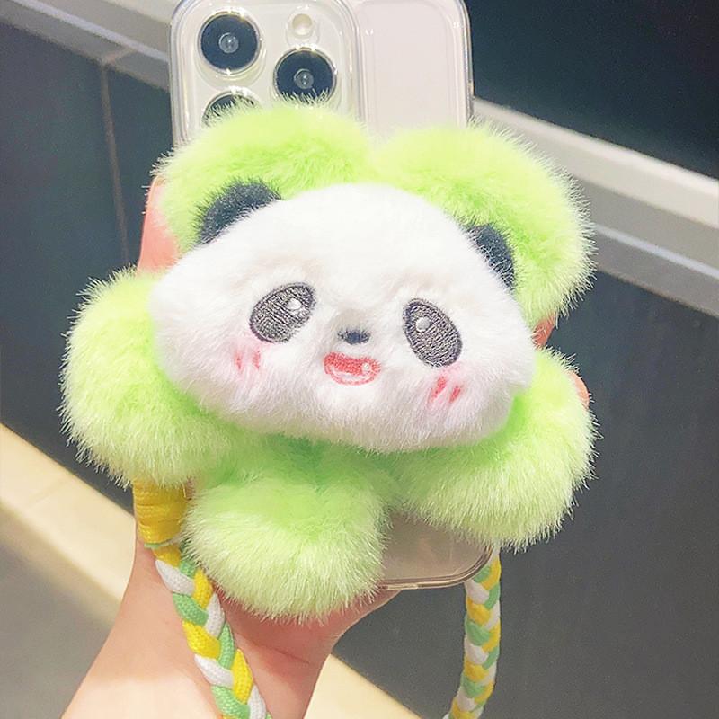 Plush Playful Cartoon Flower Panda Mobile Phone Accessory Colorful Holder Keychain