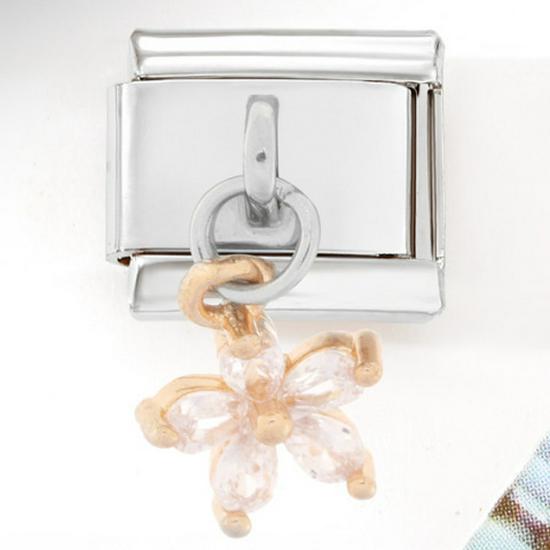 Five-Petal Flower Grass Pendant, Italian Charm, Stainless Steel Bracelet Jewelry