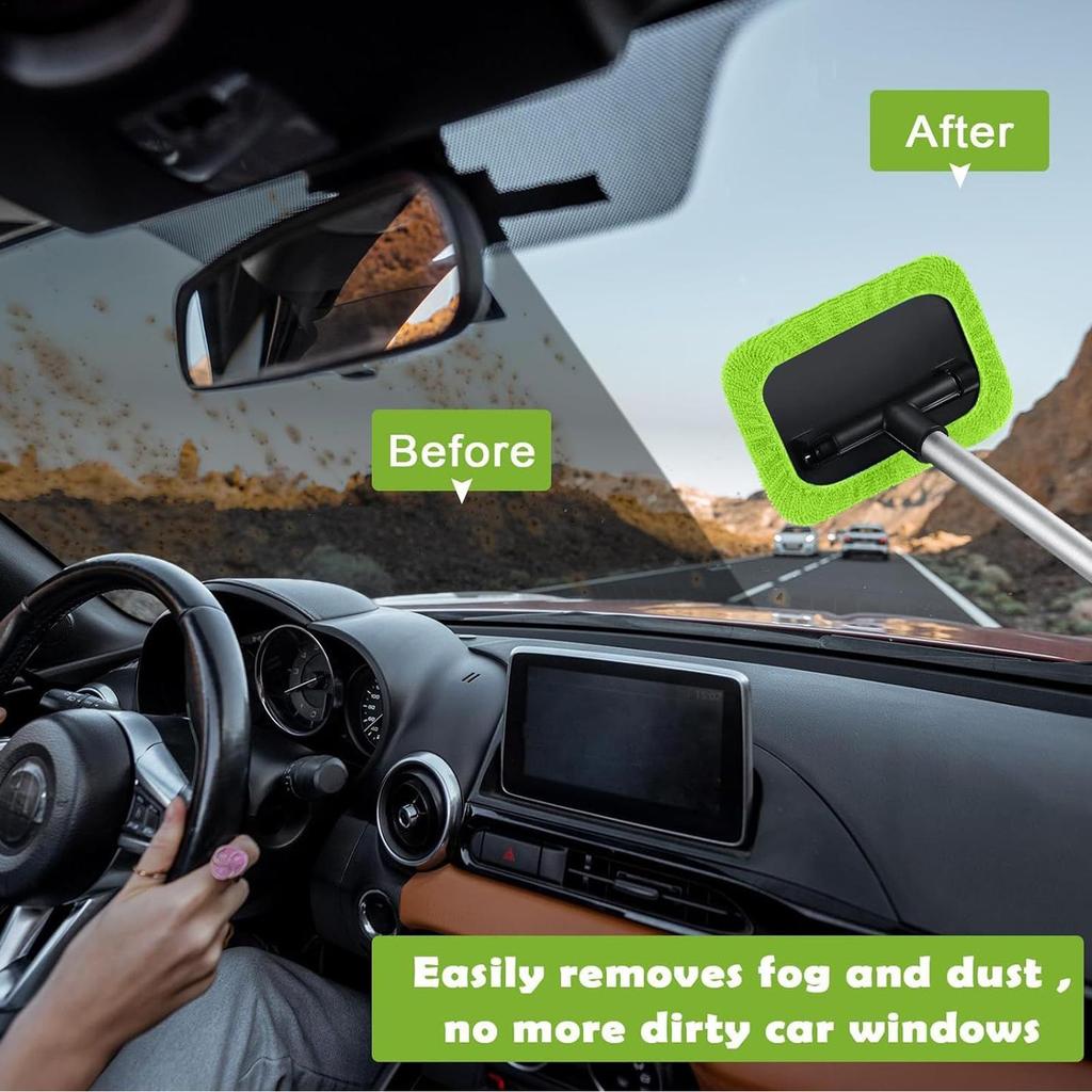Windshield Cleaning Tool Telescoping Pole Microfiber Cloth Windshield Cleaning Tool Glass Brush for Shower Room Bathroom
