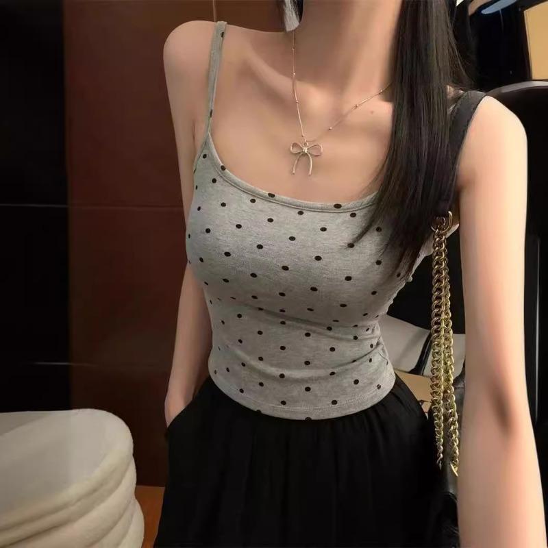 Polka Dot Print Halter Vest Women's New Summer with Breast Cushion Beauty Back Suit with A Base of Pure Desire To Wear Outside