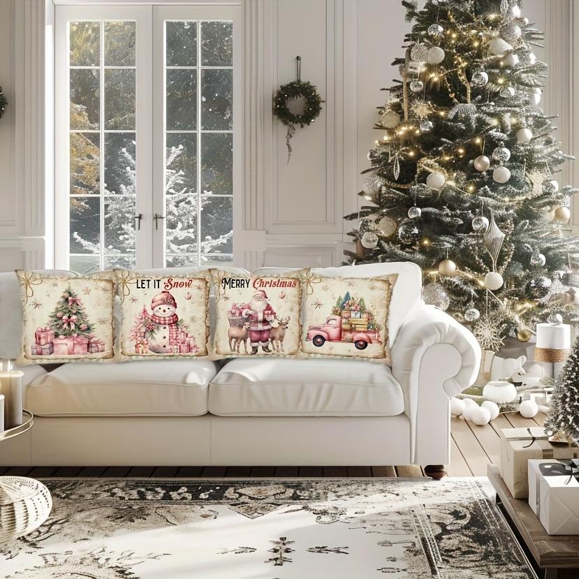 Christmas Themed Pillow Covers: Tree, Snowman, Santa, and Truck Designs Sofa Room Cushion Cover Home Decoration New Year Gift
