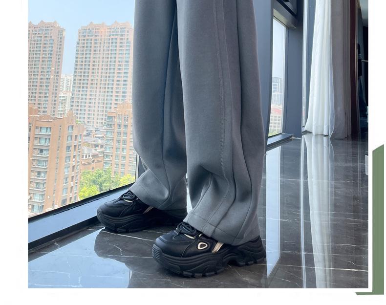 Women's High-Waist Dark Gray Sweatpants - Slim Fit, Wide Leg Sports Pants for Autumn 2025