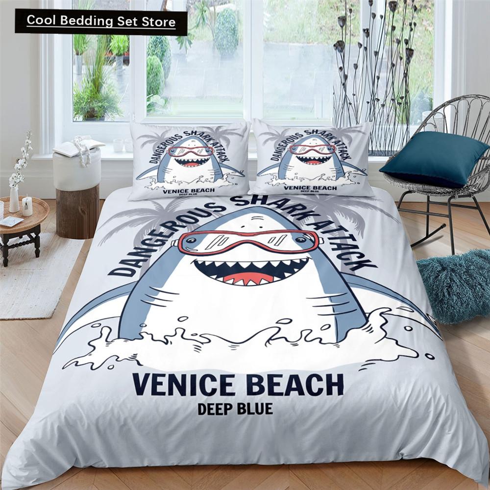 Comforter Dolphin Ocean King Queen Cute 3D Sea Animal Bedding Set For Kids Teens Adults Shoal Of Fish Blue 2/3Pcs