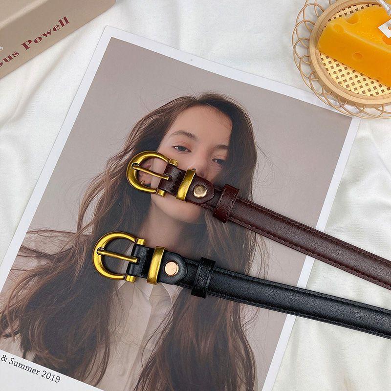 Women's Belt Trend Gold Buckle Belt Fashion Casual Versatile Thin Belt Soft PU Leather Belt Jeans Belt Gift for Mom Girlfriend
