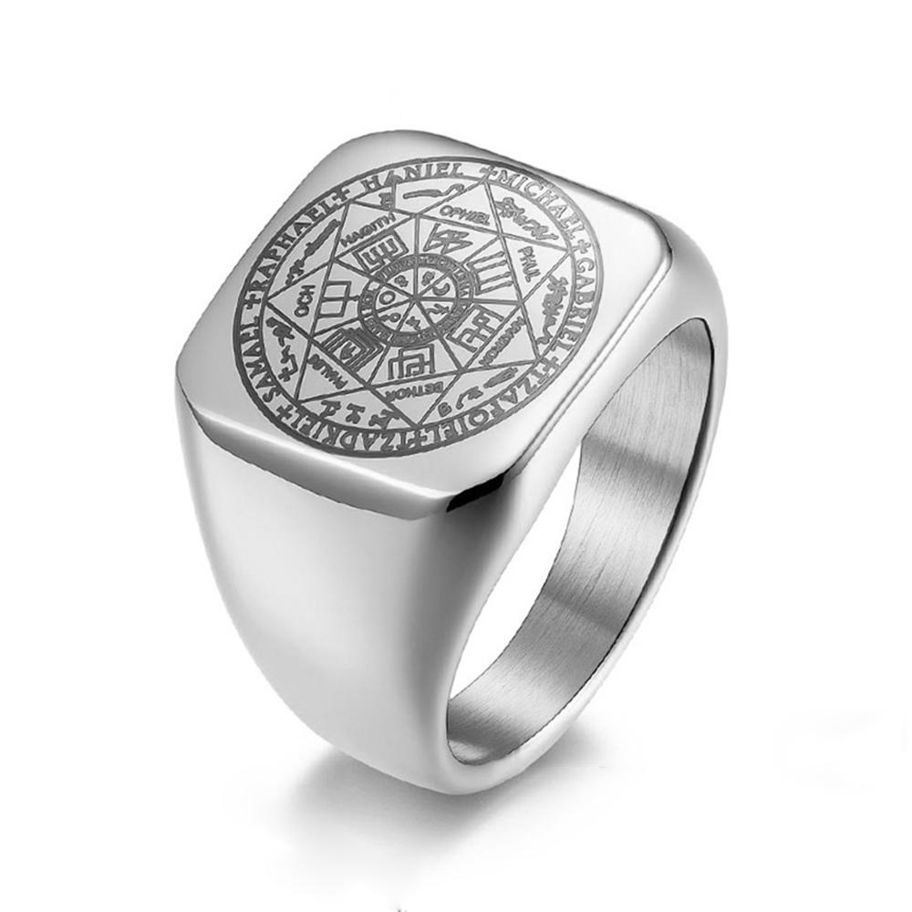 Solomon Kabbalah Seal Titanium Steel Ring European and American Style Seven-pointed Star Rings Hand Jewelry