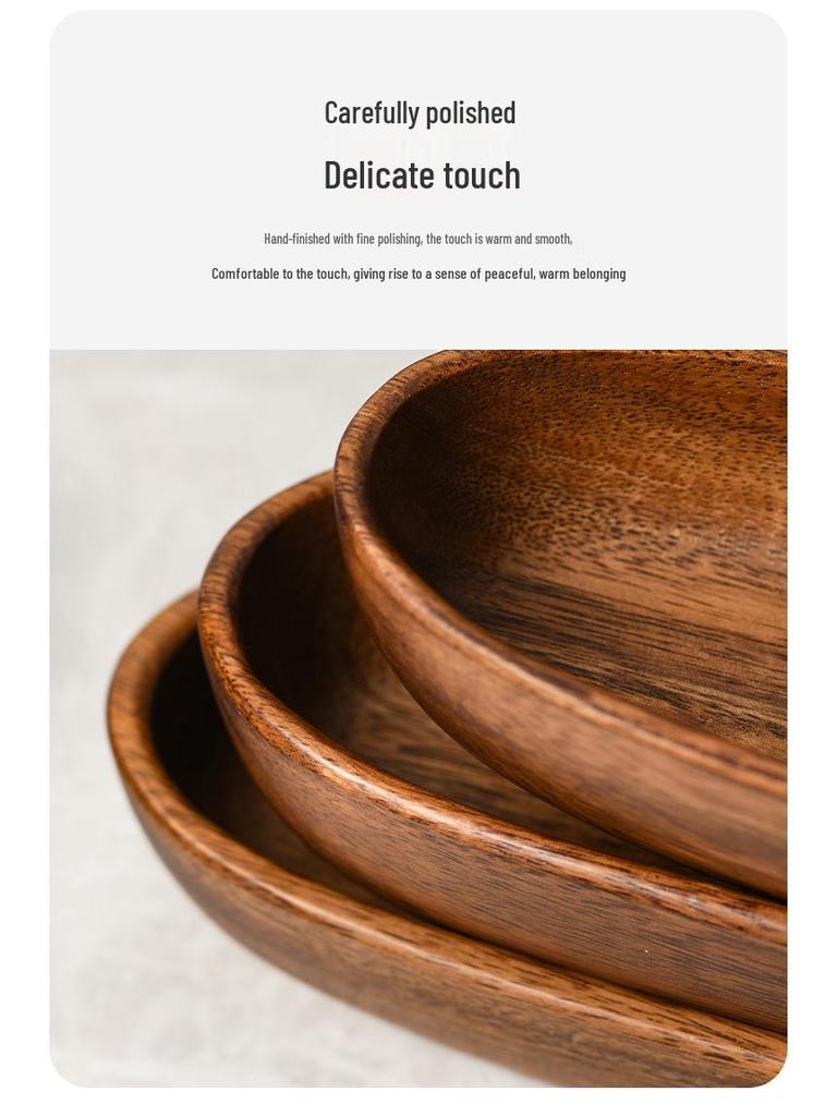 Solid Walnut Wooden Fruit & Salad Bowl - Round Plate for Dining & Household Use