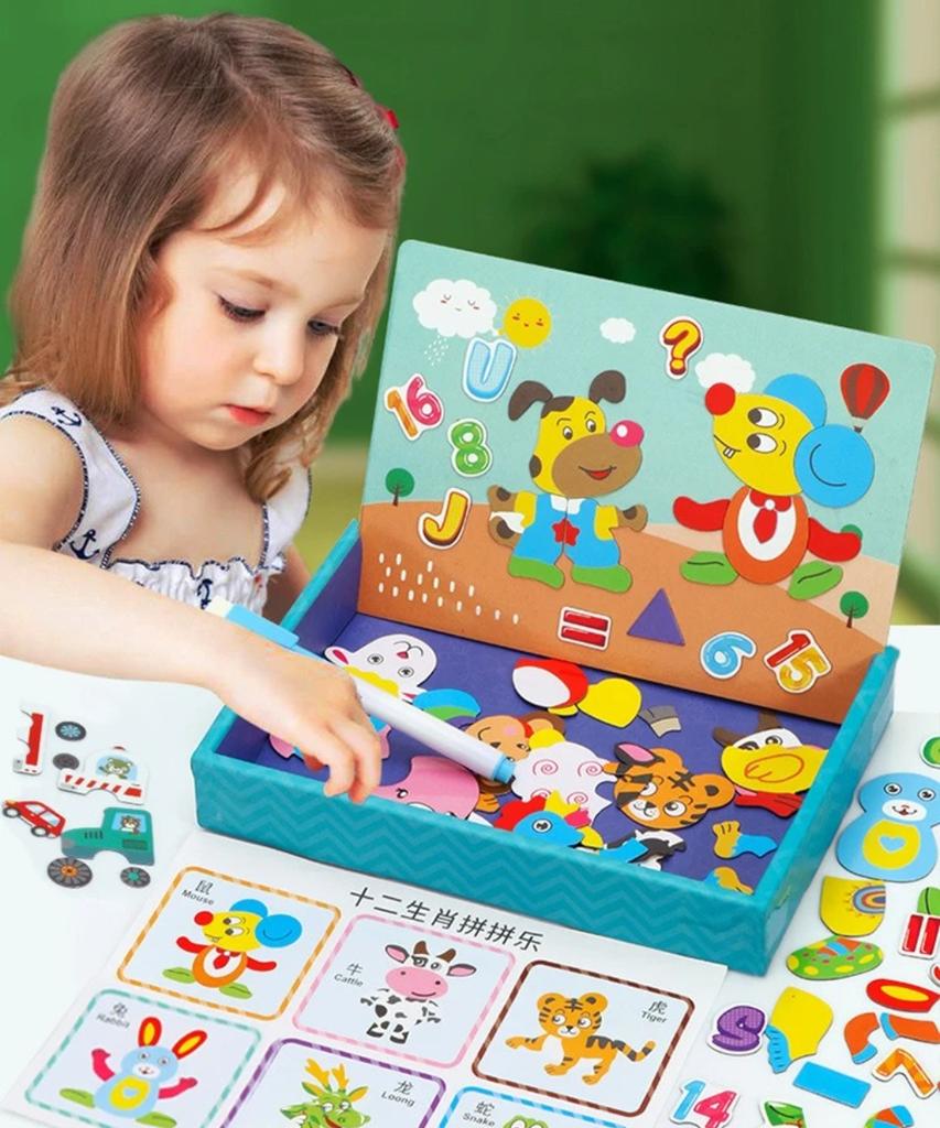 Multifunktions-Tierpuzzle-Papierbox für Kinder, magnetisches Schreib-Zeichenbrett, Tafel, Lern-Bildungsspielzeug für Kinder TMZ