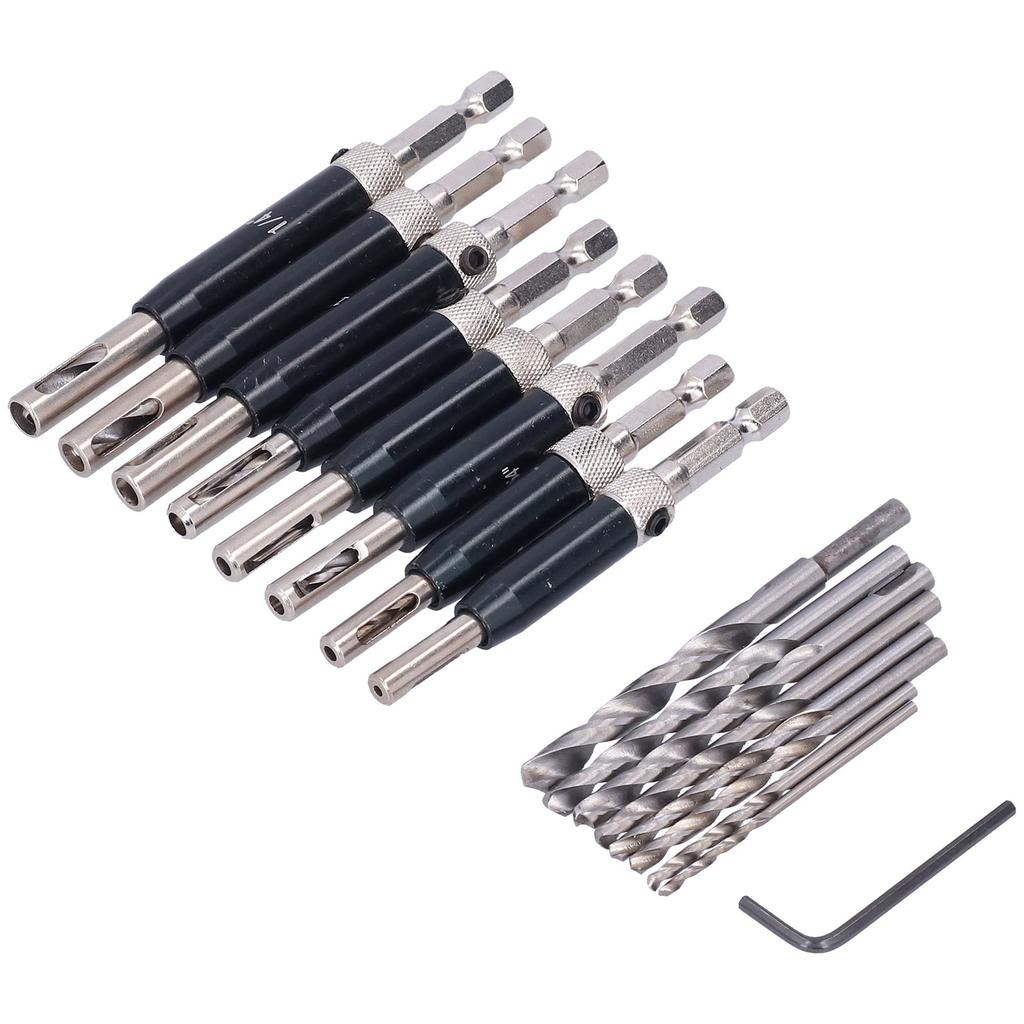 17pcs Hinge Drills Set Self Centering Door Drill Bit Kit with Hex Wrench for Woodworking