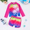 Girls' Spring/Summer Coconut Tree & Mermaid Print Long-Sleeve Swimsuit Set