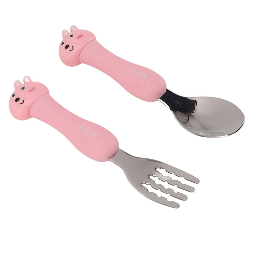 Cartoon Fork Spoon Stainless Steel Baby Feeding Training Spoons Forks Portable Children Animal