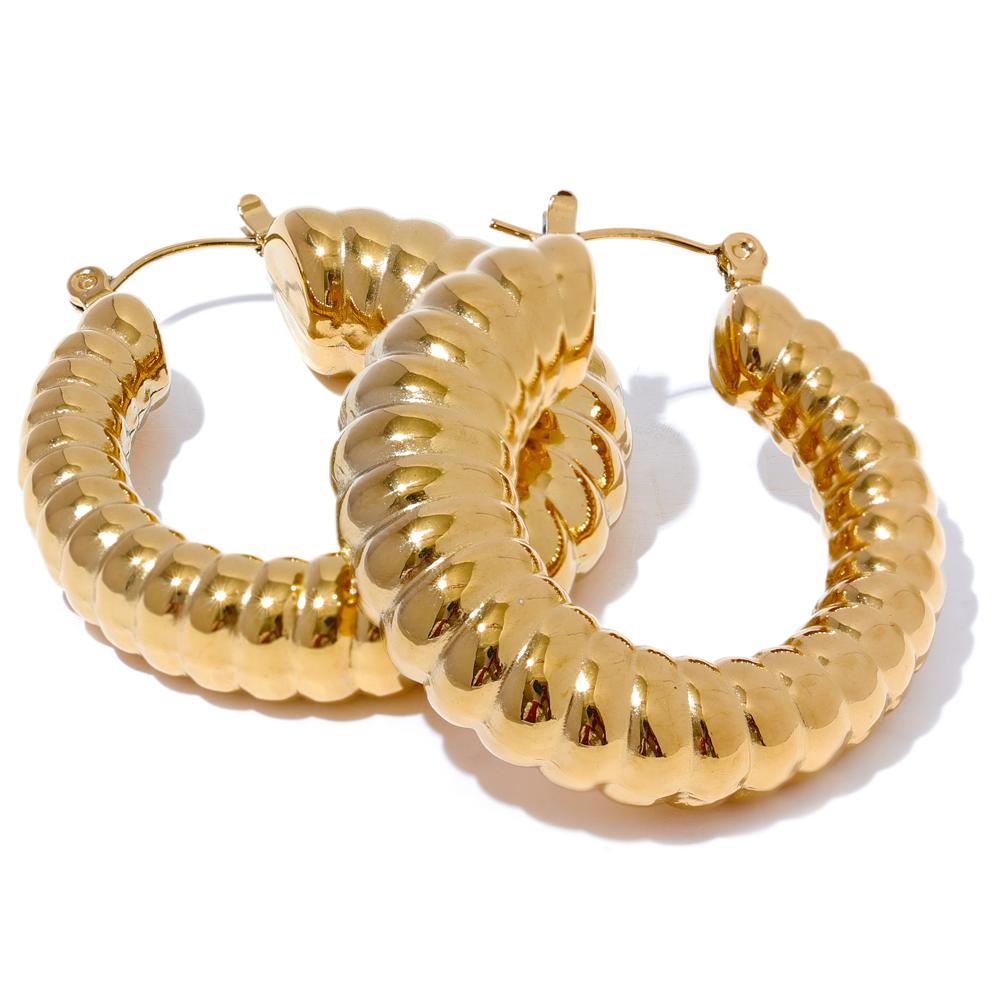 

Yhpup 35mm Waterproof Hollow Stainless Steel Round Chunky Hoop Earrings High Quality Metal Charm Fashion Statement Jewelry Gift