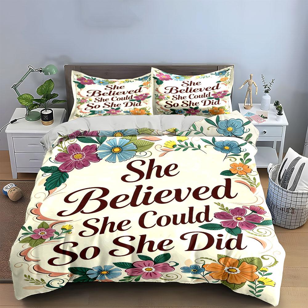 Floral pattern with text. Bedding sets Duvet cover sets Duvet covers Pillowcases(1 * Duvet Cover 2 * Pillowcases without duvet insert)