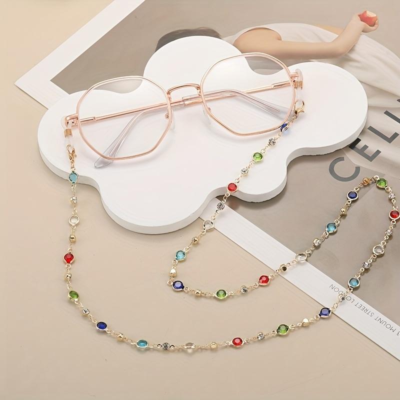 1pc Retro Colorful Rhinestone Glasses Chain for Women - Fashionable Eyewear Retainer, Copper Material, Vintage Style Accessory