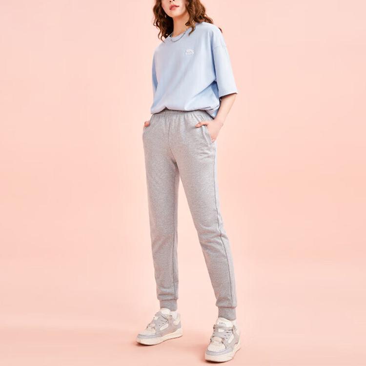 Anta Comprehensive Training Series Solid Color Mid Waist Straight Leg Casual Pants Women Pants Gray 962357302-2