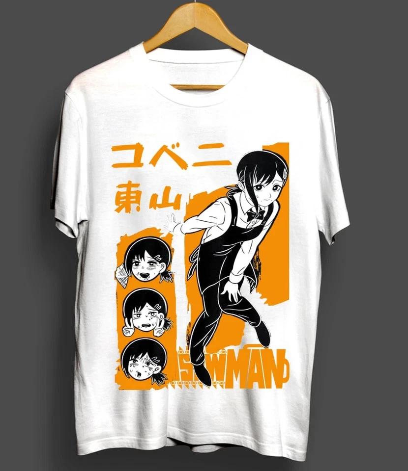 Kobeni TShirt Denji Makima Chainsaw Unisex Pochita Horror Anime Shirt White S