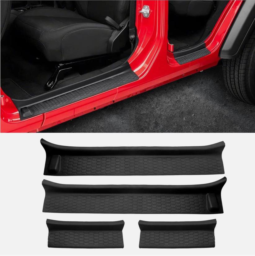 4 For 2018-2025 Jeep Wrangler JL Rubber Door Sill Guards Entry Scuff Plate Cover All-inclusive Threshold Strips