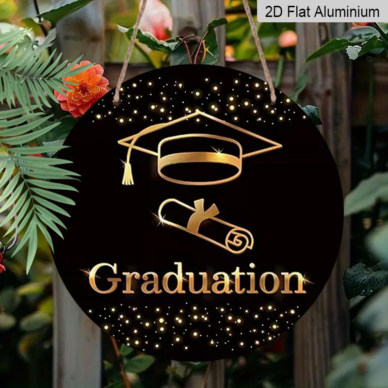 

2D Flat Aluminum Graduation-Themed Wall Decor Commemorative Gift 7.87 Inches X 7.87 Inches Black Background Design Suitable for Cafes, Offices, Front 1pc