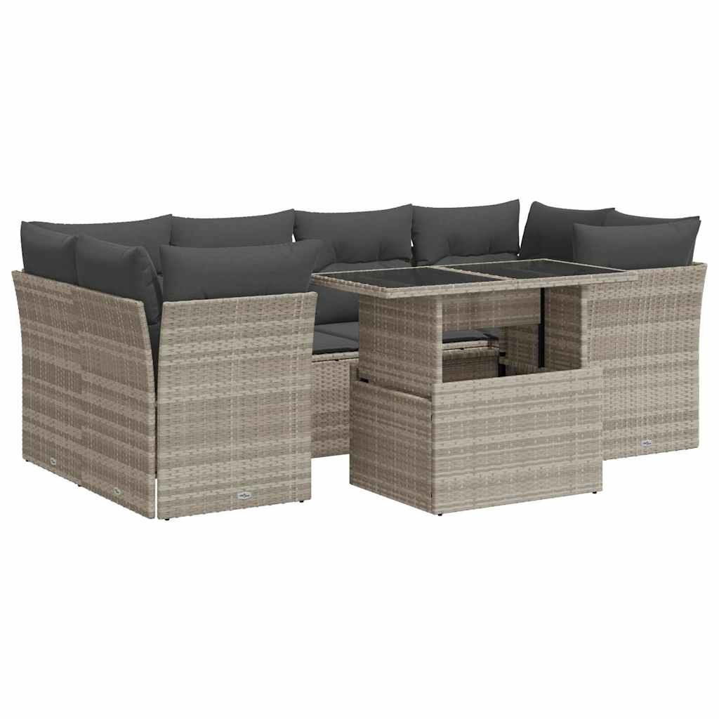 7 Piece Garden Sofa Set with Cushions Light Grey Poly Rattan