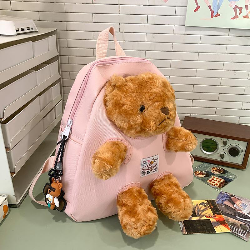 School Bag High Value Cute Cartoon Bear Doll Backpack Color Design Casual Simple