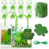 24 Pcs Clear St. Patrick's Day Gift Bag with Raffia Lucky Clover Tag Plastic St. Patrick's Day Party Favor Bag Shamrock Goodie Bag Clover Irish PVC