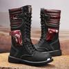 Fashion Men's PU Leather Motorcycle Boots High Over the Knee Combat Boots Gothic Belt Punk Boots Men Shoes Tactical Boot