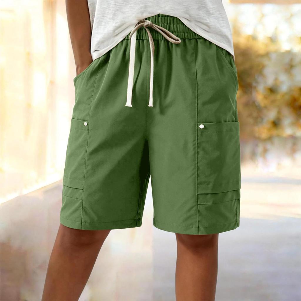 Women’s Summer Loose Fit Drawstring Waist Cargo Shorts with Pockets for Hiking Travel Casual Relaxed Wide Leg Design