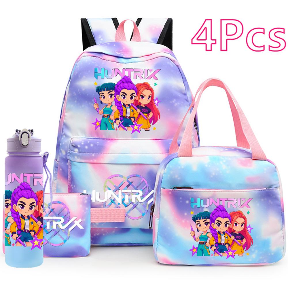 4Pcs/set Cartoon K-Pop Printed Backpack Handbag Pencil Case with 750Ml Water Bottler for Teenager Boy Girl Schoolbag Large Capacity Bookbag Mochila