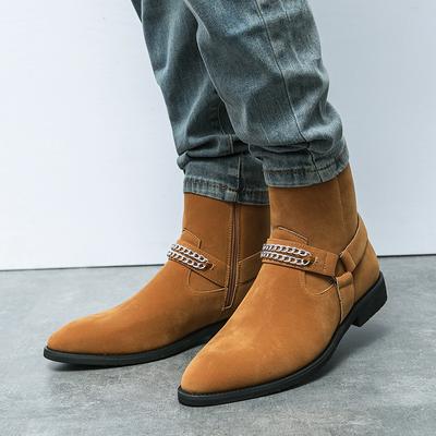 Winter Neue Mode Männlich Spitz Metallkette Wildleder Stiefeletten Herren Lässig Luxus High Top Schuhe Zapatos Hombre Vestir