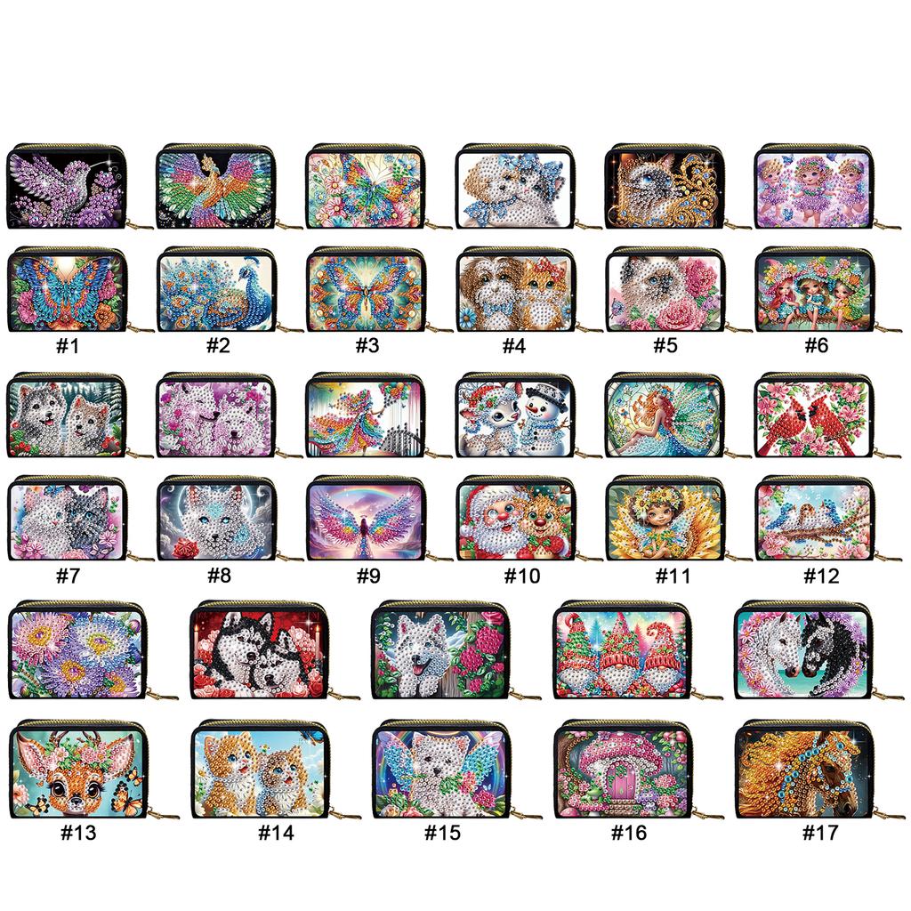 2pcs Animal Pattern Diamond Painting Fashion Card Holder DIY Diamond Painting Art Kit ID Storage Bag for Travel and Daily Use