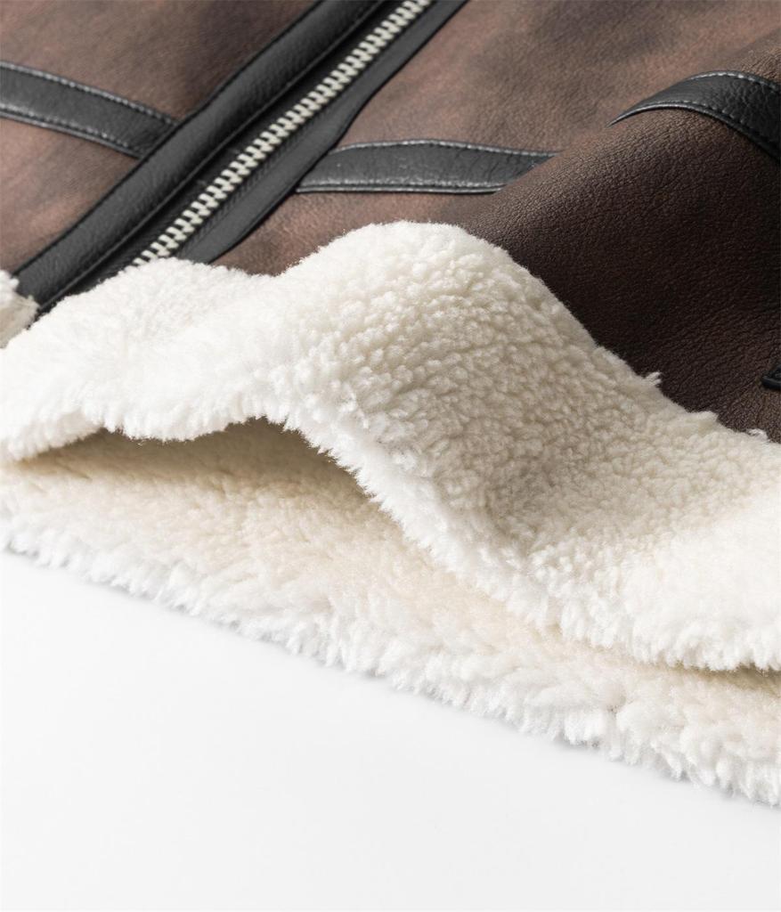 Herren 2024 Lammfelllederjacke: Herbst-/Winter-Stil mit Plus-Samt und Verdickungsmerkmalen.