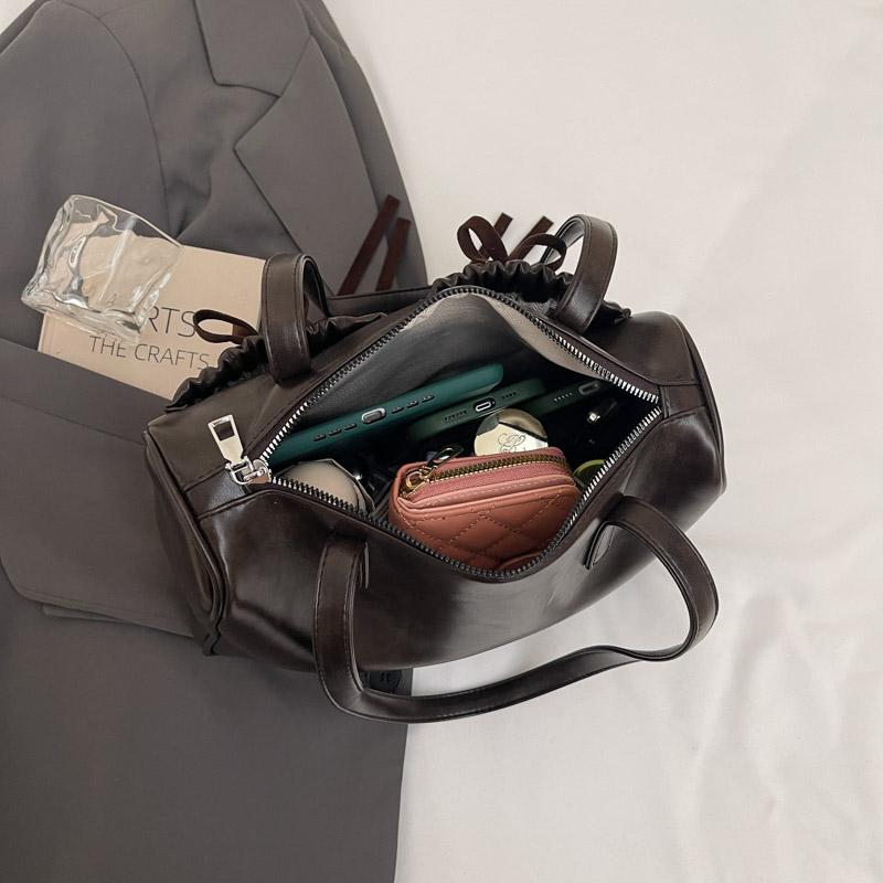Commuter Vintage Underarm Bag Women's Bow Double Pocket Tote Bag Large Capacity Shoulder Bag