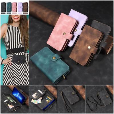 Funda de cuero con cremallera y billetera de lujo para Samsung S23 S22 S21 Ultra S20 FE S10 S9 S8Plus A13 A23 A33 A53 A12 A22 A32 A52 / Redmi Note 11 10 Poco X4 M4 Pro