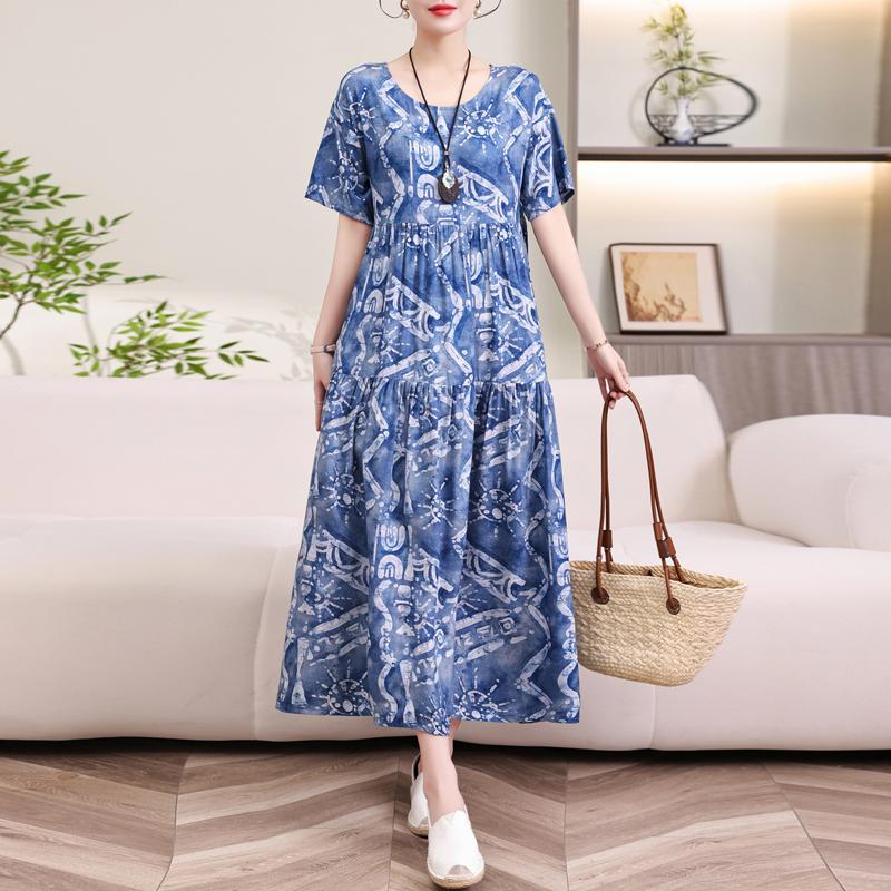 Abito da donna estivo vintage casual manica corta abito lungo per donna vestito estivo