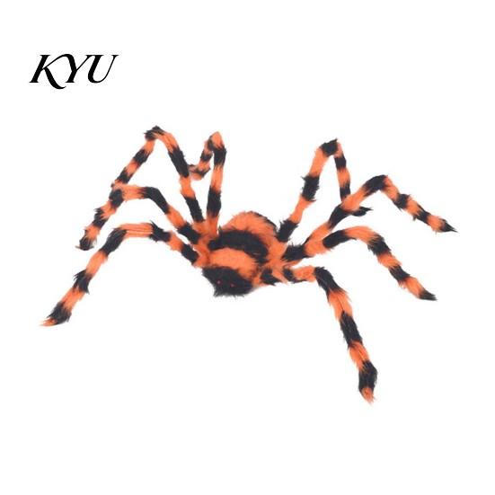 Outdoor Garden Halloween Display Giant Spider, Scary Orange Black Hairy Spider Decoration, Realistic Furry Prop Large Decorations with Red Eyes