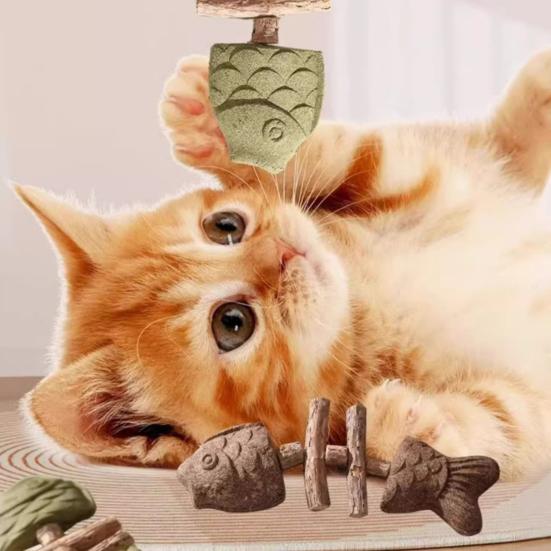 Natürliches Katzen-Kauspielzeug Fischgrätenform Katzenminze Silberrebe Kauspielzeug Zahnpflege Zahnreinigung Stick für Katzen Interaktives Spiel Mundgesundheit