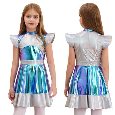 Girls Halloween Alien Cosplay Costume Glossy Outer Space Cutie Costume Roly Play Dress Fancy Dress Up Theme Party Performance