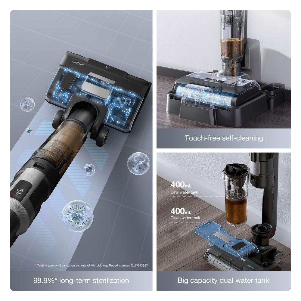JIMMY HW9 Cordless Wet and Dry Vacuum Cleaner, Self-Cleaning, 400ml Dust Water Tank, Waterproof Brushless, LED Display