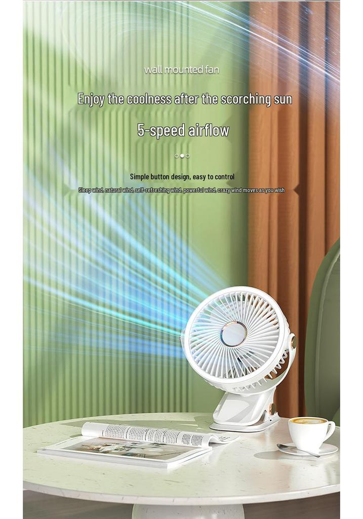 Rechargeable Wall-Mounted Office Fan: Portable Desk and Clip Design